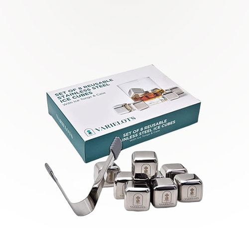 Tuscani Stainless Steel Reusable Ice Cubes with Tongs 8 Pack