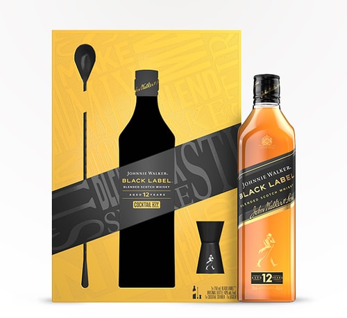 Johnnie Walker 12 Year Black Label Blended Scotch Gift Set with Cocktail Kit 750ml Bottle