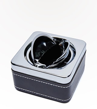 Ashtray Black Leather Wrap Push Down Spinning Tray Single