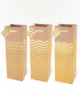 Cakewalk Kraft and Gold Wine Bag Single