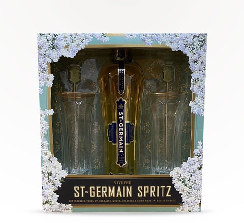 St. Germain Elderflower Liqueur Gift Set with Two Glasses and Stir Rods 750ml (Bottle)