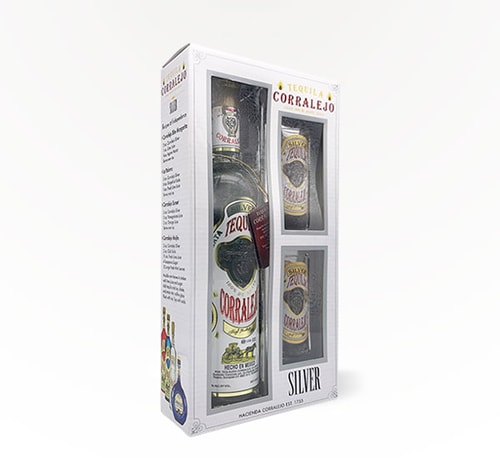 Corralejo Silver Tequila Gift Set with Two Shot Glasses 750ml (Bottle)